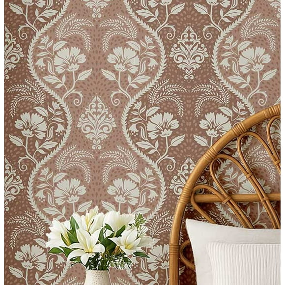 S4Sassy Floral Motif Wallpaper- Brown Wall Covering, 25" X 240" Self-Adhesive Textured Vinyl Walls Paper, Wall Wrap, Easy Diy Walls Covering For Farmhouse Bedroom, Living Room, Cabinets, Living Spaces