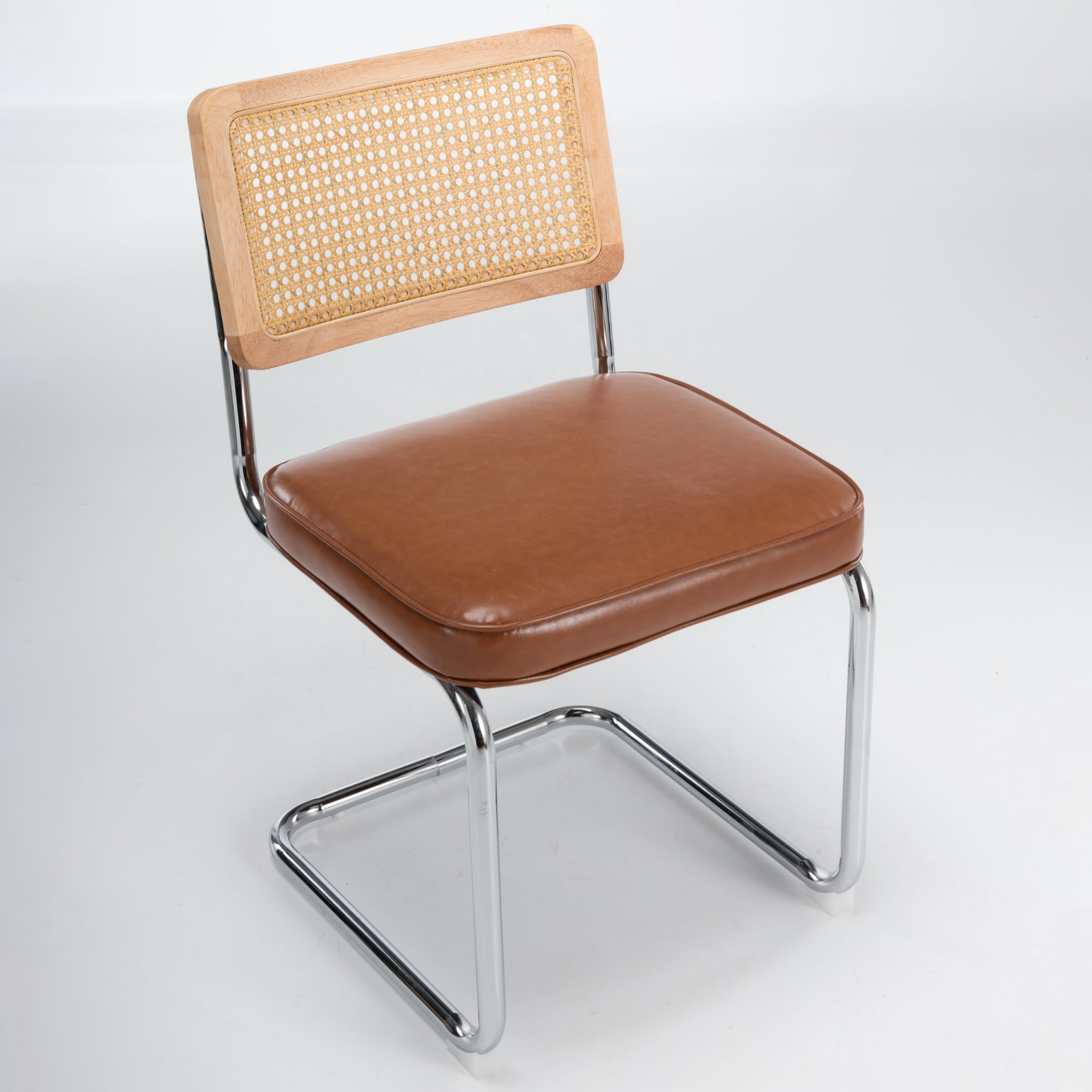 Armless Dining Chairs Set of 2, Mid‑Century Modern Kitchen Chair with Faux Leather Upholstered Seat, Cantilever Accent Chair