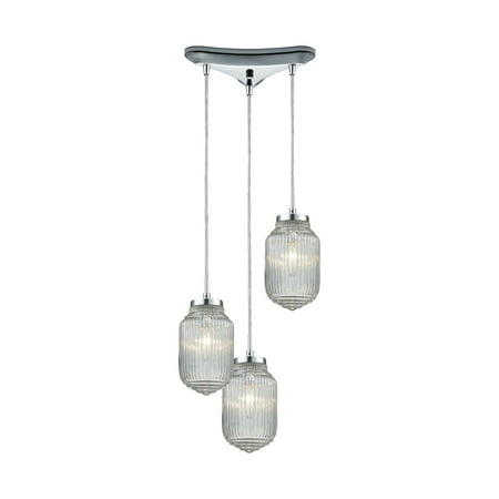 

Dubois 3-Light Triangular Pendant Fixture in Polished Chrome with Clear Ribbed Glass
