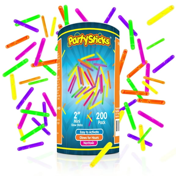 Party Sticks Mini Glow Sticks 200 Multi-color Holiday Party Favors, 200 Count