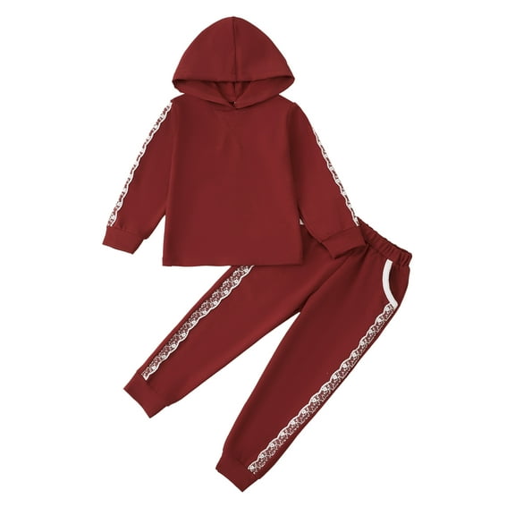 Kucnuzki 5Y Little Girls Winter Outfits 6Y Little Girls Warm Clothes Sets Long Sleeves Pullover Hoodie Sweatshirt   Pants 2pcs Sets Red