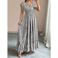thumbnail image 5 of Women'S V Neck Floral Print Maxi Dress with Ruffle Sleeves and Smocked Waist Black L, 5 of 7