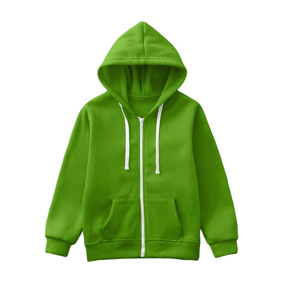 idosla Girls Zip Up Hoodies Teen Fleece Full-Zip Sweatshirts Jacket Casual Fall Hoodie with Pocket (Green, 10-11 Years)