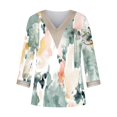 thumbnail image 4 of Fiudx Camisas para Mujer Blusas de Túnica Básica con Cuello En V y Costuras de Encaje Estampadas con Manga 3/4 para Mujer, 4 of 5