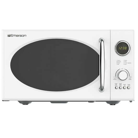 Emerson 0.9 Cu. Ft., 800W Retro White Microwave Oven with Grill, MWRG0901W