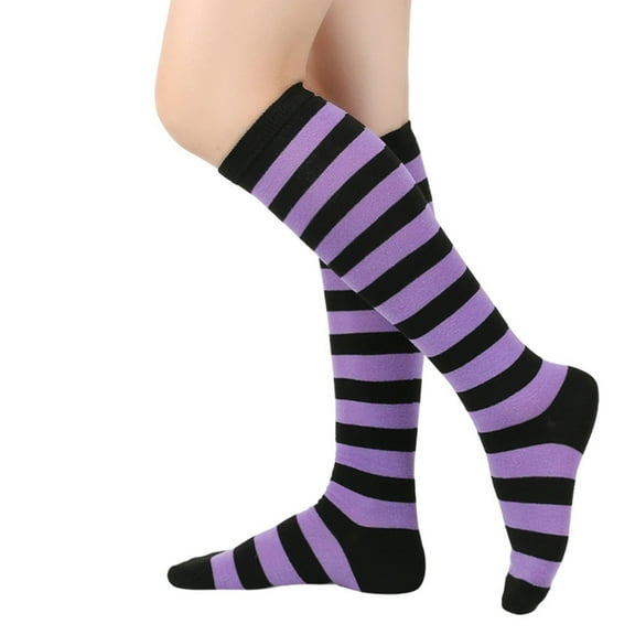 CIENVNSTG Knee High Striped Socks for Women Color Blocking Long Thin Tube Sports Thigh High Socks Tall Stockings for Daily Streetwear Purple