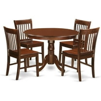 HomeStock 5 Piece Dinette Set for 4 Includes a Round Dining Table with Pedestal and 4 Dining Room Chairs, 42x42 Inch, Mahogany