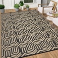 thumbnail image 4 of HIWEAVER 9' x 18' Black/Brown Outdoor Rug PP Plastic Straw Woven Waterproof Patio Rug with Border Portable Outside Carpet for Balcony Deck Picnic Garden Decor, 4 of 7