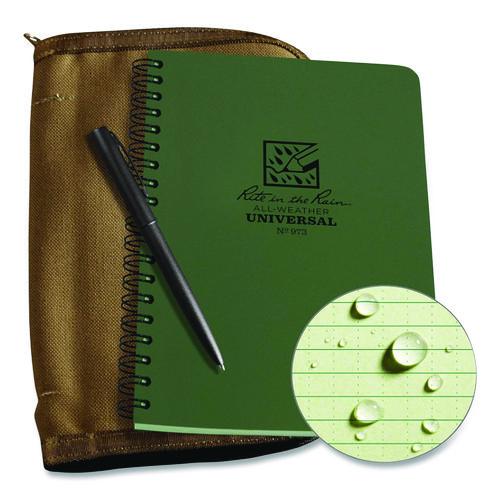 All-Weather Wire-O Notebook, 1-Subject, Universal: Narrow Rule and Quadrille Rule, Dark Green Cover, | Bundle of 2
