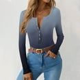 thumbnail image 5 of Womens Ribbed Knit Long Sleeve Shirts Trendy Casual Henley Tops Slim Fitted Basic T-Shirts, 5 of 5