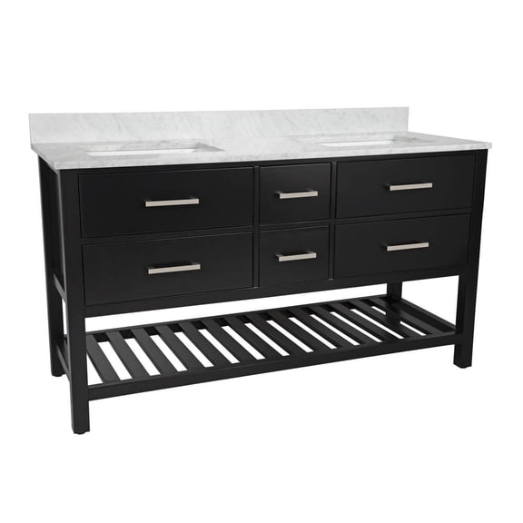 Everett 60 Inch Birch & Oak Console Vanity with Rectangular Undermount Sinks - Black