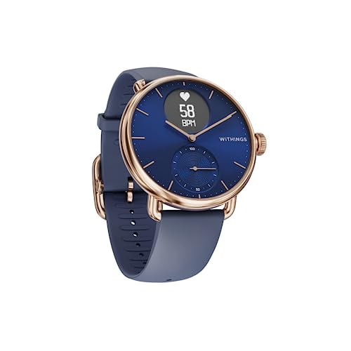 Withings ScanWatch, Reloj Inteligente híbrido con ECG, tensiometro y oximetro, con GPS, Control del sueño y Seguimiento de la Actividad, autonomía de hasta 30 días, Oro Rosa/Azul, 38mm