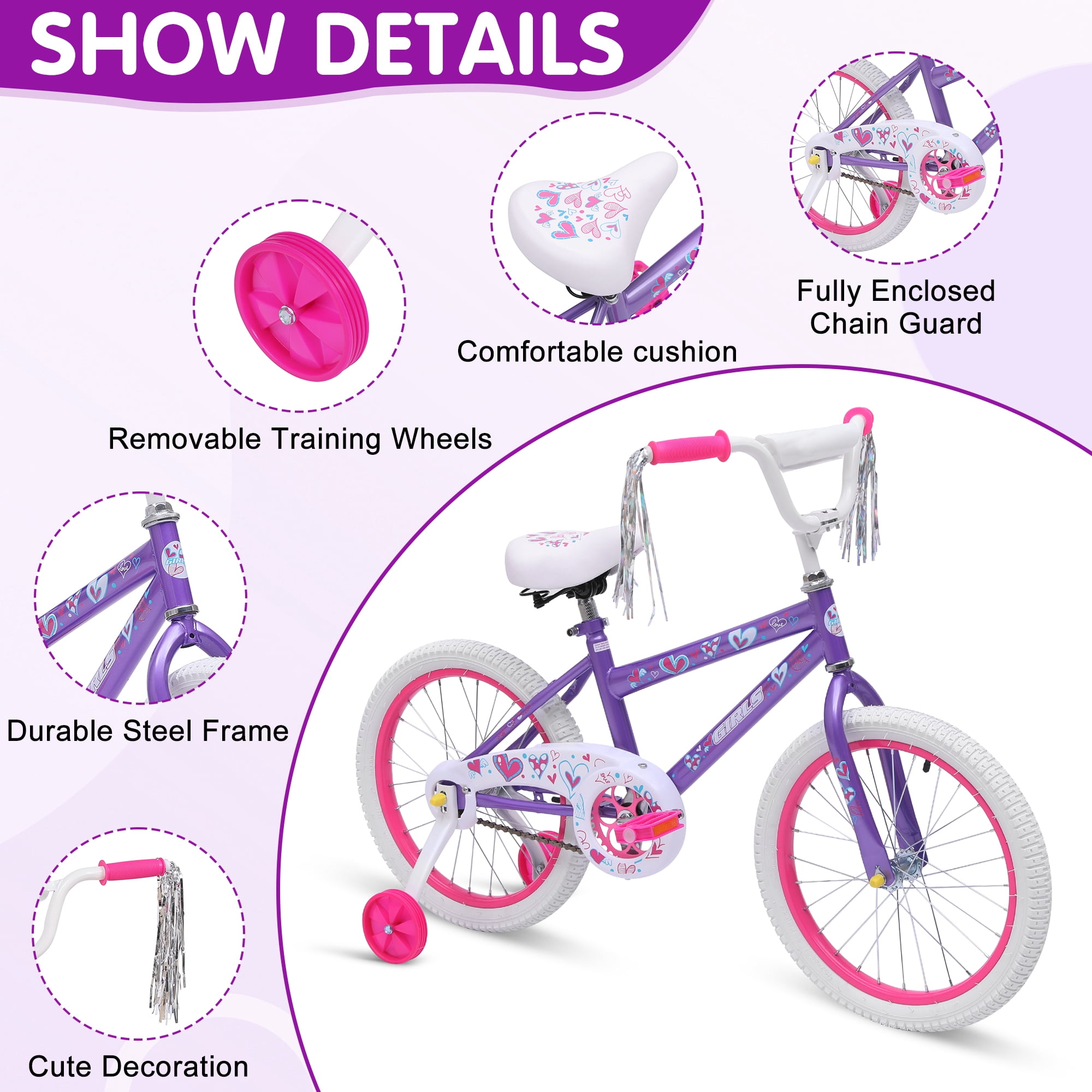 Vebreda Kids Bike 18 inch Bicycle for Girls Ages 6-12 Years Child