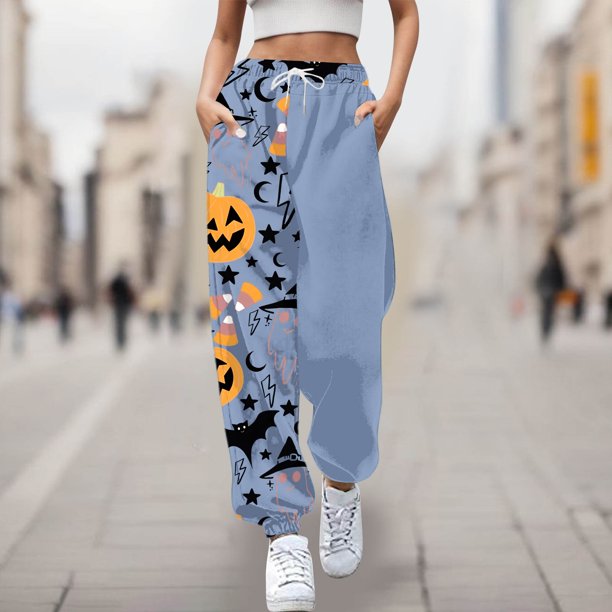 WILLBEST Pantalones Deportivos Casuales para Mujer, Cómodos, con Estampado de Halloween, Cintura Elástica Suave, Diseño de Dibujos Animados, Pantalones Holgados para Uso Diario Chica