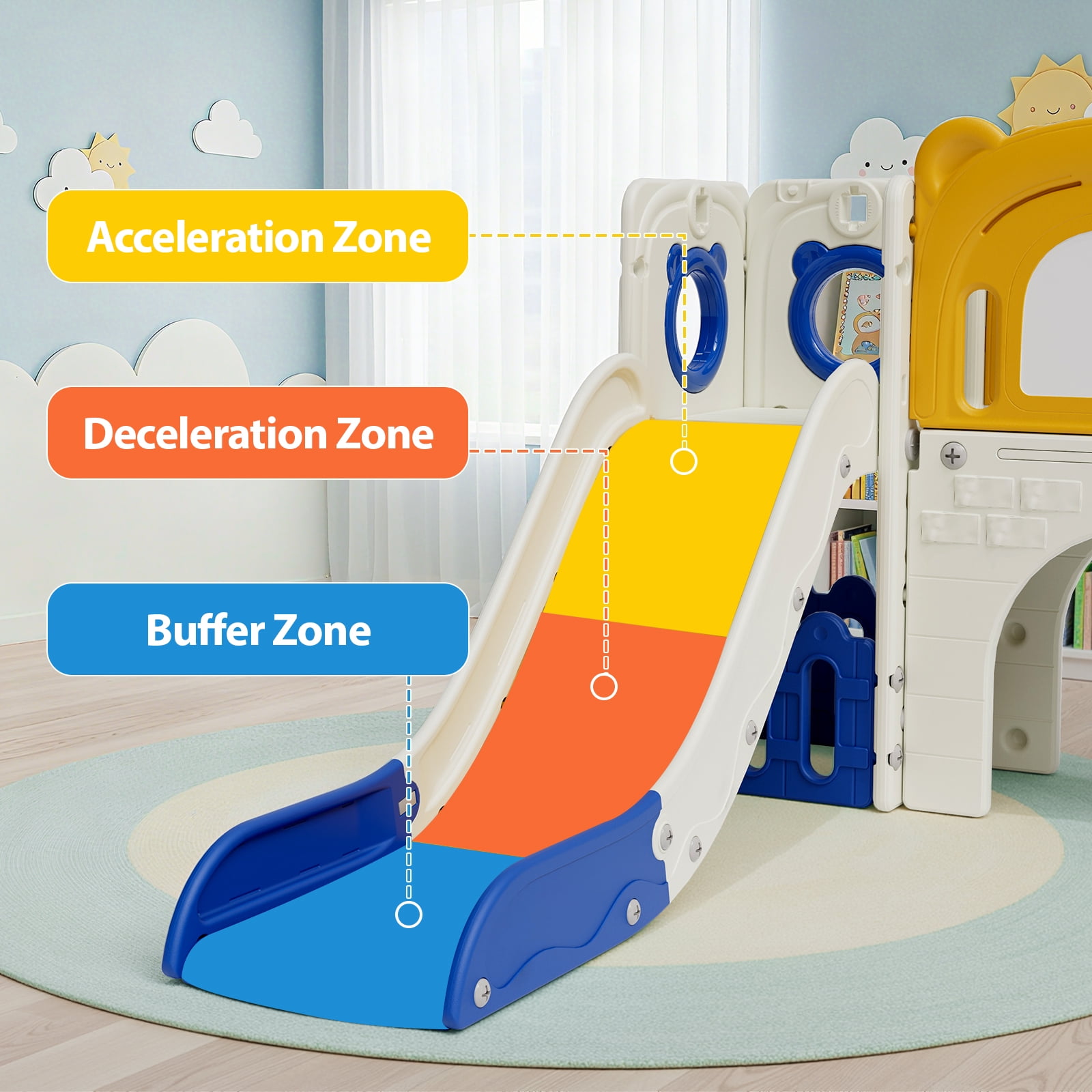 LAZY BUDDY Freestanding Toddler Slide, Kids Climber Slide Playset with Drawing Board, Basketball Hoop, Outdoor Indoor Playground for Toddlers 2+