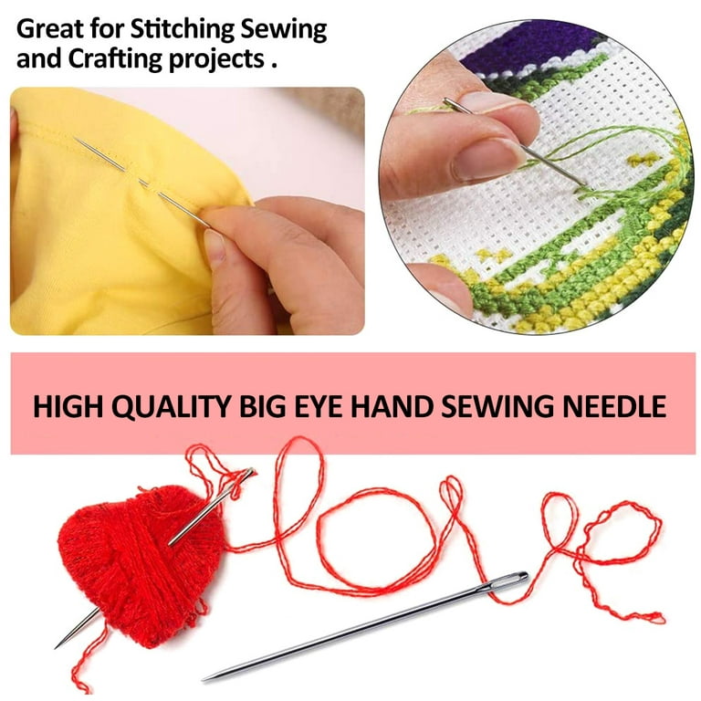 25 Large Eye Stitching Needles - 5 Sizes Big Eye Hand Sewing Needles in Clear Storage Tube