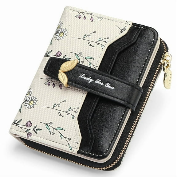 GAEKEAO Womens Wallet Slim Thin RFID Blocking Floral Leather Card Holder Bifold Long Ladies Wallet with Zipper Pocket