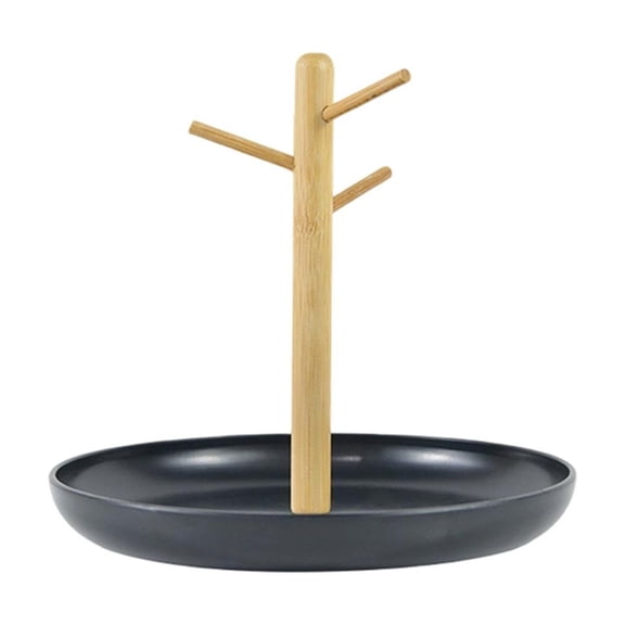 VENTORA Wood 3-Tier Key Tray Jewelry Dish Organizer, Multi Functional Hanging Entryway Valet Tray, Storage Holder for Keys Rings Small Jewelry Entry Table Decor Black