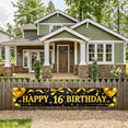 thumbnail image 7 of Black Background Happy 16 Birthday Banner with Gold Balloons Snowflakes and Ribbons Party Decoration Supplies Backdrop for 16th Birthday Party Photography Props Celebrations Decorations, 7 of 7