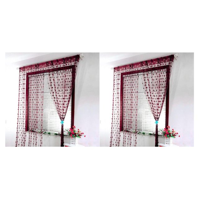 Cateissary Dulce corazón borla cadena puerta cortina ventana habitación cortina divisor varilla bolsillo viento rojo 100cmX200cm 2piezas Cateissary CBP009902