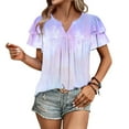 thumbnail image 4 of UYISJ T Shirts for Women Ruffle Layered Short Sleeve V Neck Pleated Tops Casual Lightweight Summer Flowy Tunic Blouse S, 4 of 7