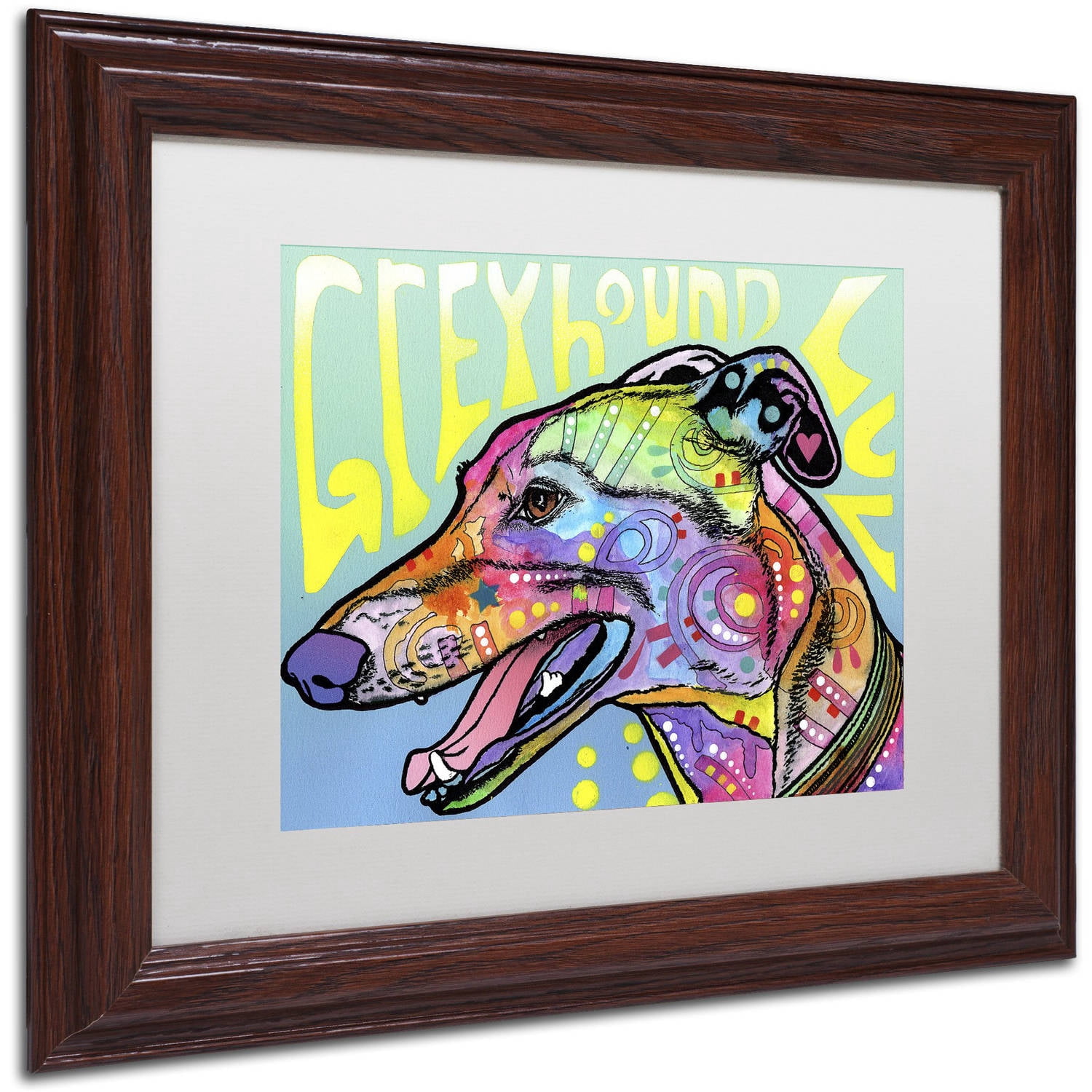 Trademark Fine Art 'Greyhound Luv' Canvas Art by Dean Russo, White Matte, Wood Frame