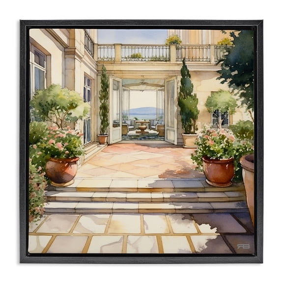 Stupell Industries French Country European Villa Architecture Black Floating Frame Canvas Art, 18 x 18, by RB