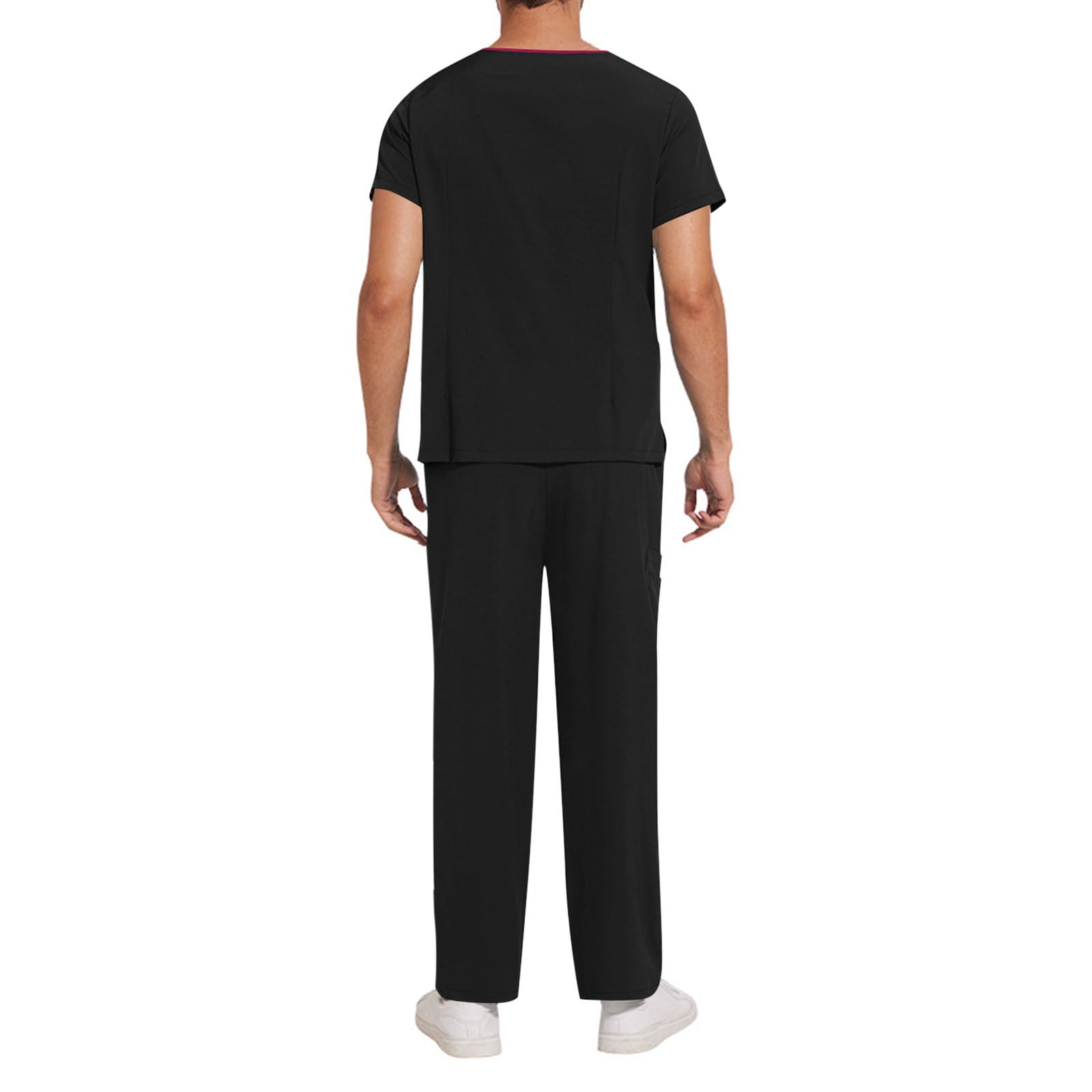 ZVNAΖH Mens Medical Dental Scrub Set Adult Male Work Uniform Classic V-Neck Stretch Scrub Top & Straight Leg Pants, Anti-Wrinkle, Multi Pockets