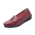 thumbnail image 2 of Miluxas Women's Business Loafers Work Casual Flats Shoes Lightweight Penny Leather Slip On Walking Shoes Wine 7.5(40), 2 of 6