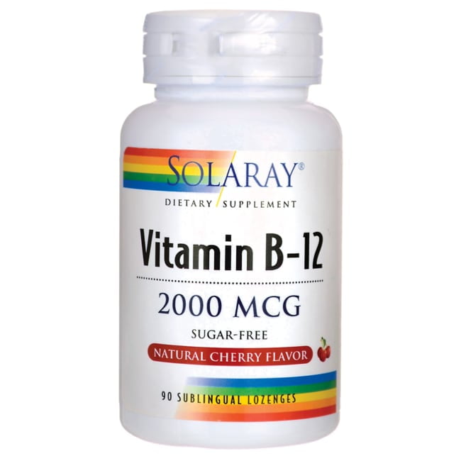 Solaray Vitamin B-12 2000 mcg, Sugar-Free Natural Cherry Flavor, Healthy Energy & Red Blood Cell Support, 90 Lozenges