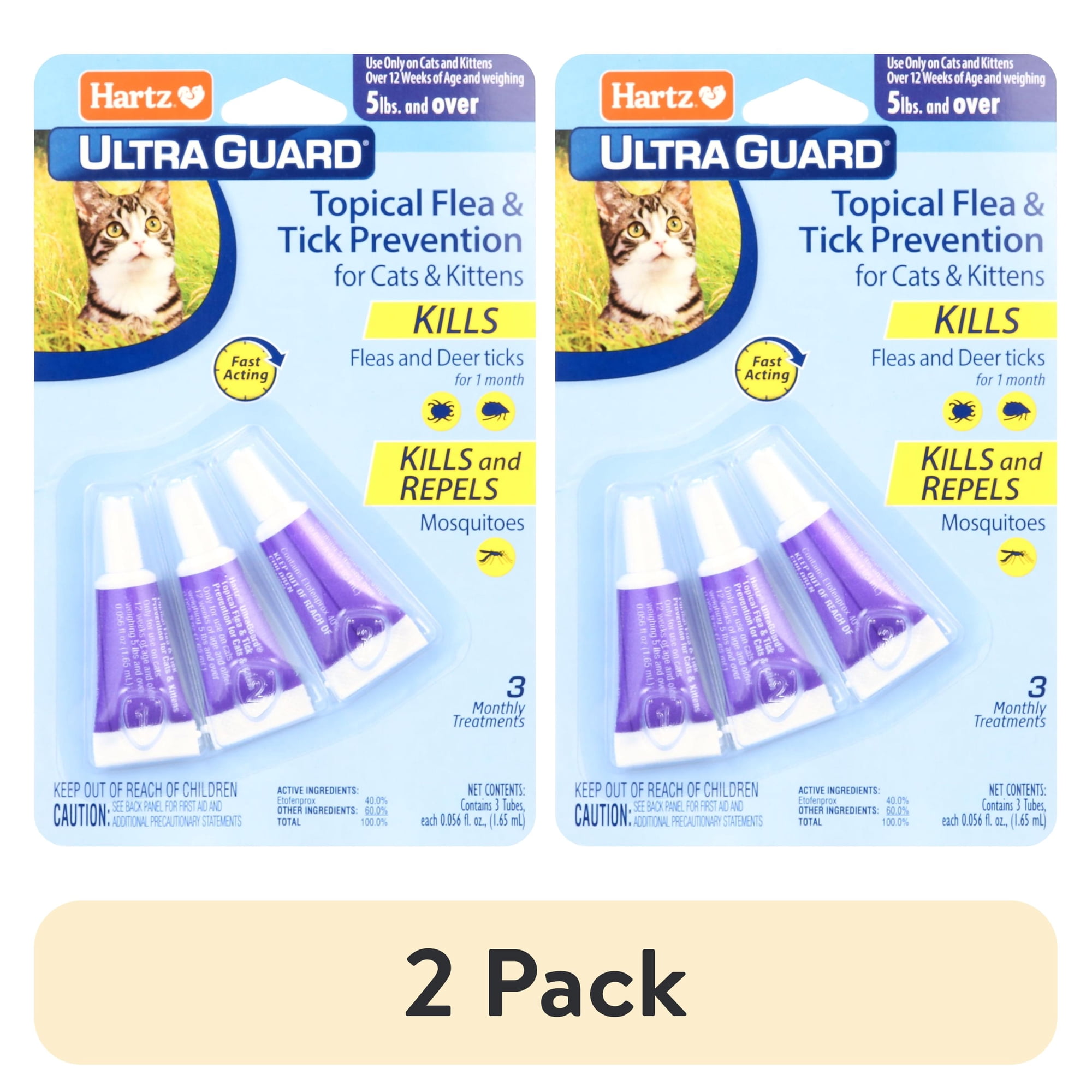 (2 pack) Hartz UltraGuard Topical Flea and Tick Prevention Treatment for Cats & Kittens, 3 Treatments