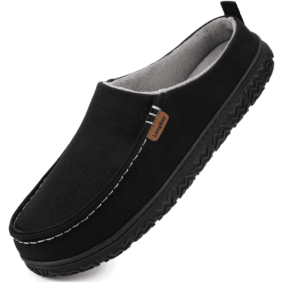 LongBay Men's Canvas Moccasin Slippers Slip on Memory Foam Clog House Shoes for Indoor Outdoor