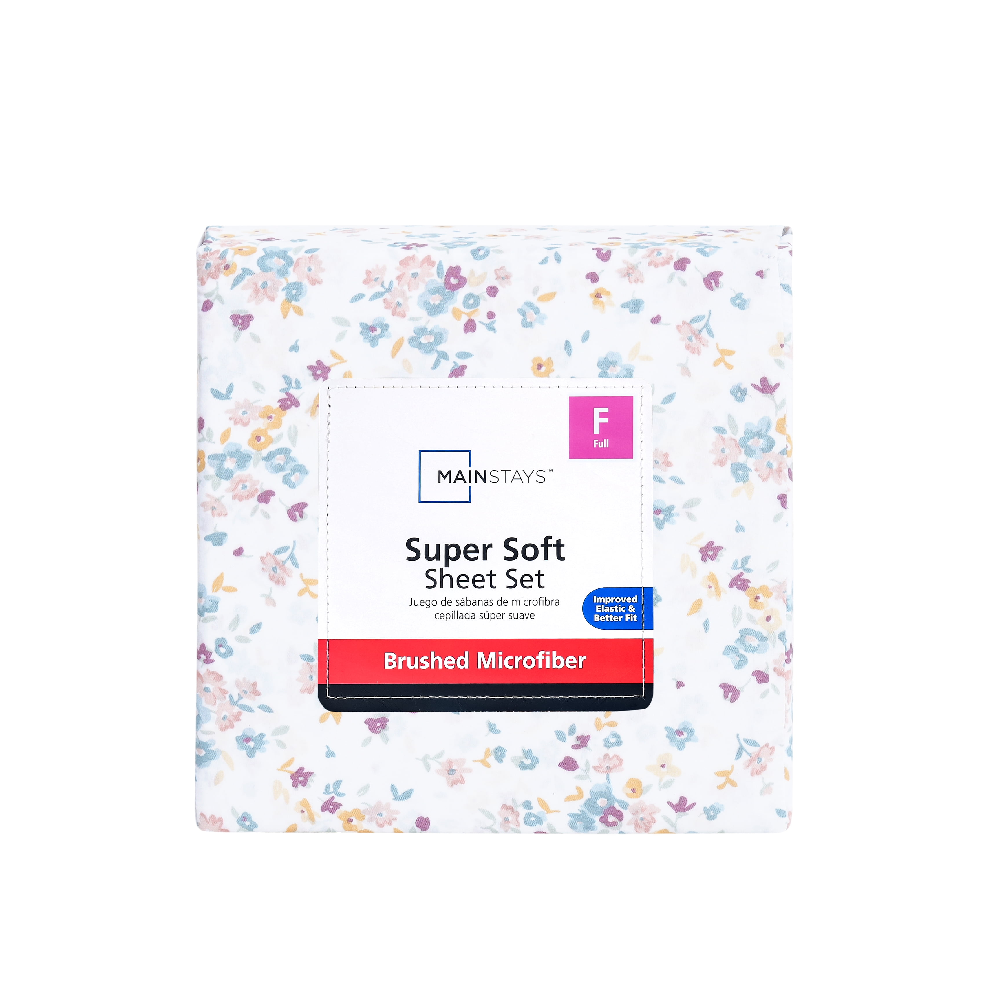Mainstays Super Soft Brushed Microfiber Bed Sheet Set, White Floral, Full, 4 Piece