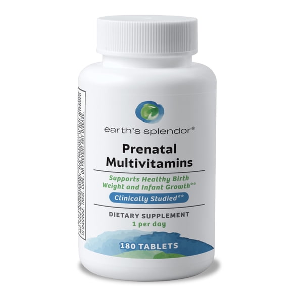 Earth's Splendor Prenatal Multivitamin: Supports a Healthy Pregnancy, Growth/Brain Development for Baby, Folic Acid, Iron, Non-GMO, MMS Clinically Studied Formulation - 6 Month Supply, 180 Tablets