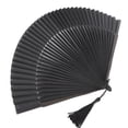 thumbnail image 1 of Abanico plegable para decoración, abanico de mano negro clásico, abanico plegable con manga, abanico plegable con borla, elegante y moderno, 1 of 14
