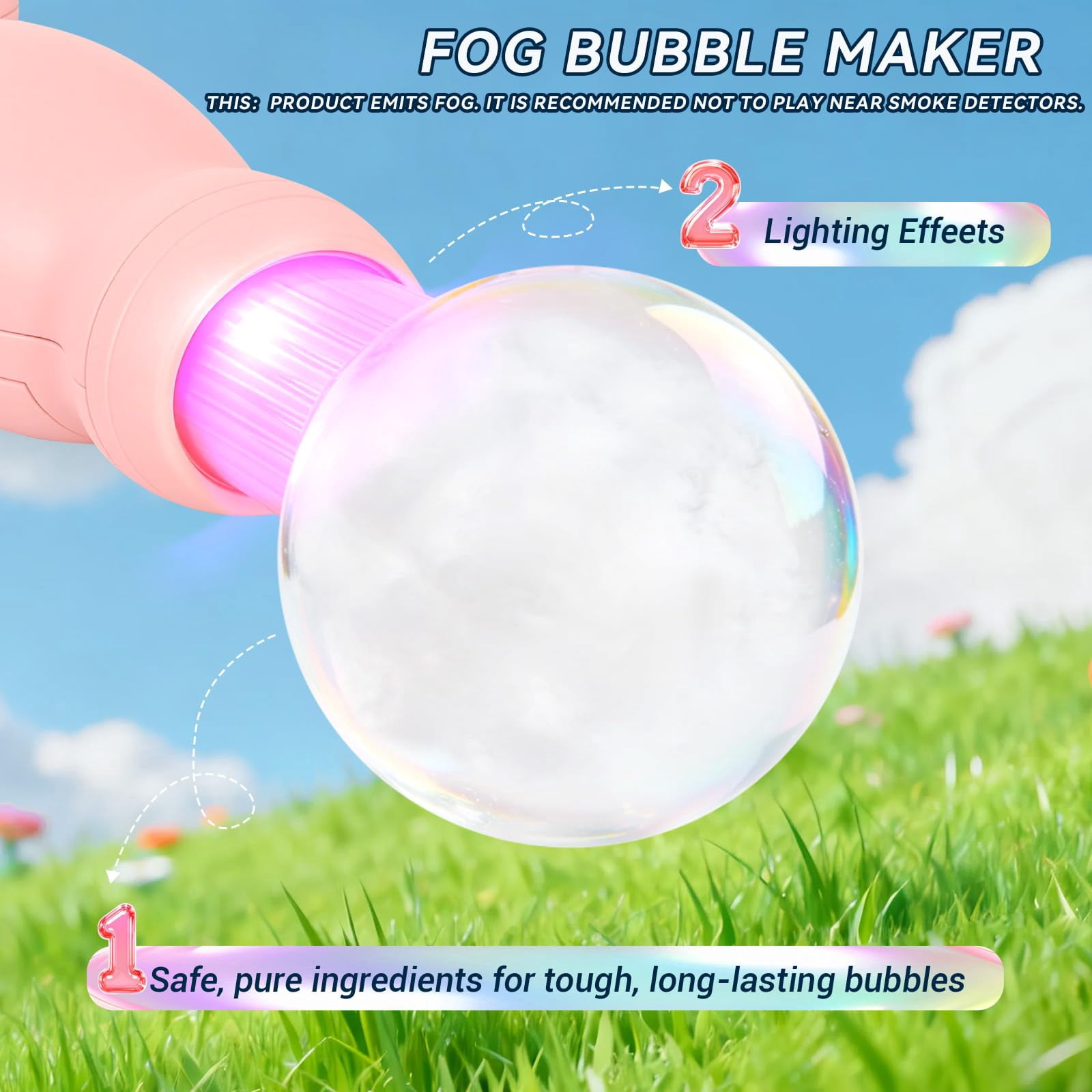 Elastic Bubble Fog Wand, Smoke Bubble Machine with Colorful Lights, Bouncing Bubble Maker Toy for Kids Science Experiments, 12.2" Wand with Gloves