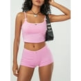 thumbnail image 3 of FEORJGP Women's Summer Clothes Sleeveless Camisole Cropped Vest Mini Bow Contrast Trim Cami Tops with Shorts Set Ladies Casual Cute 2Pcs Outfits Streetwear, 3 of 9