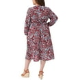thumbnail image 4 of DARING DIVA Plus Size Boho Floral Notch V Neck A Line Dress 1X Burgundy, 4 of 6