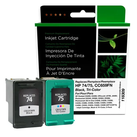 Remanufactured Clover Imaging Black, Tri-Color Ink Cartridges compatible with HP 74/75 (CC659FN)