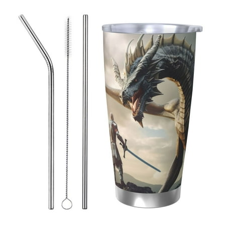 

Goofa Swordsman Cool Dragon for 20 oz Skinny Tumbler Stainless Steel Coffee Mug Slim Vacuum Insulated Travel Cup Car Cup-Straw Three-piece Set