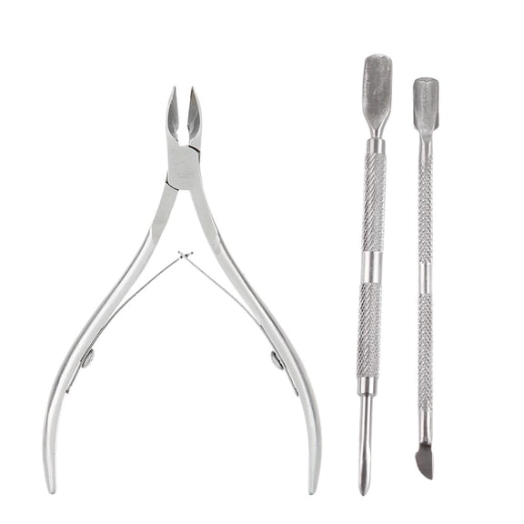 Xirurus 3‑Piece Stainless Steel Cuticle Nippers & Dual‑Head Dead‑Skin Pushers – Ergonomic Manicure Tool Set