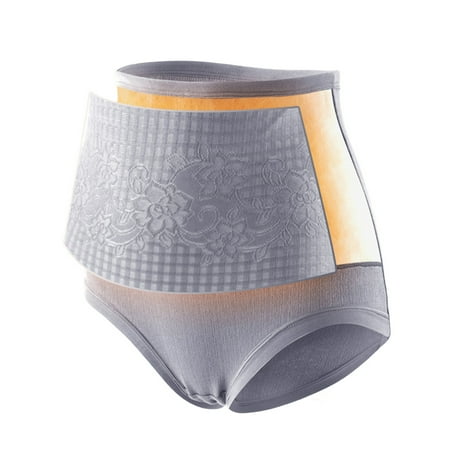 

PERZOE Underpants Women Winter Underpants Flower Print Belly Control Elastic Thermal Seamless Keep Warm Butt-lifted Thicken Anti-septic Self-heating Briefs for Daily Wear
