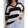 thumbnail image 6 of Hirigin Store Women's Spring Autumn Loose Sweaters Stripe Print V-Neck Trendy Knitted Long Sleeve Pullover, 6 of 9