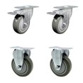 thumbnail image 1 of Polyurethane Swivel Top Plate Caster Set of 4 with 4 Inch Gray Wheels - Includes 2 Swivel with Total Locking Brakes and 2 Rigid - 1400 lbs. Total Capacity - Service Caster Brand, 1 of 4