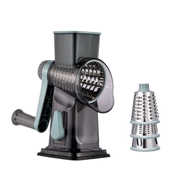 HomelyPosh Rotary Cheese Grater Shredder, Vegetable Slicer with Handle, Stainless Steel, 3 Changeable Blades, for Cheese and Vegetables, Blue