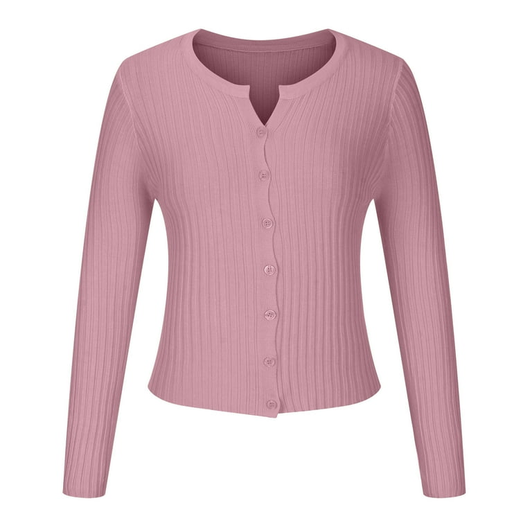 VSSSJ Cropped Cardigan for Women Long Sleeve Button Down