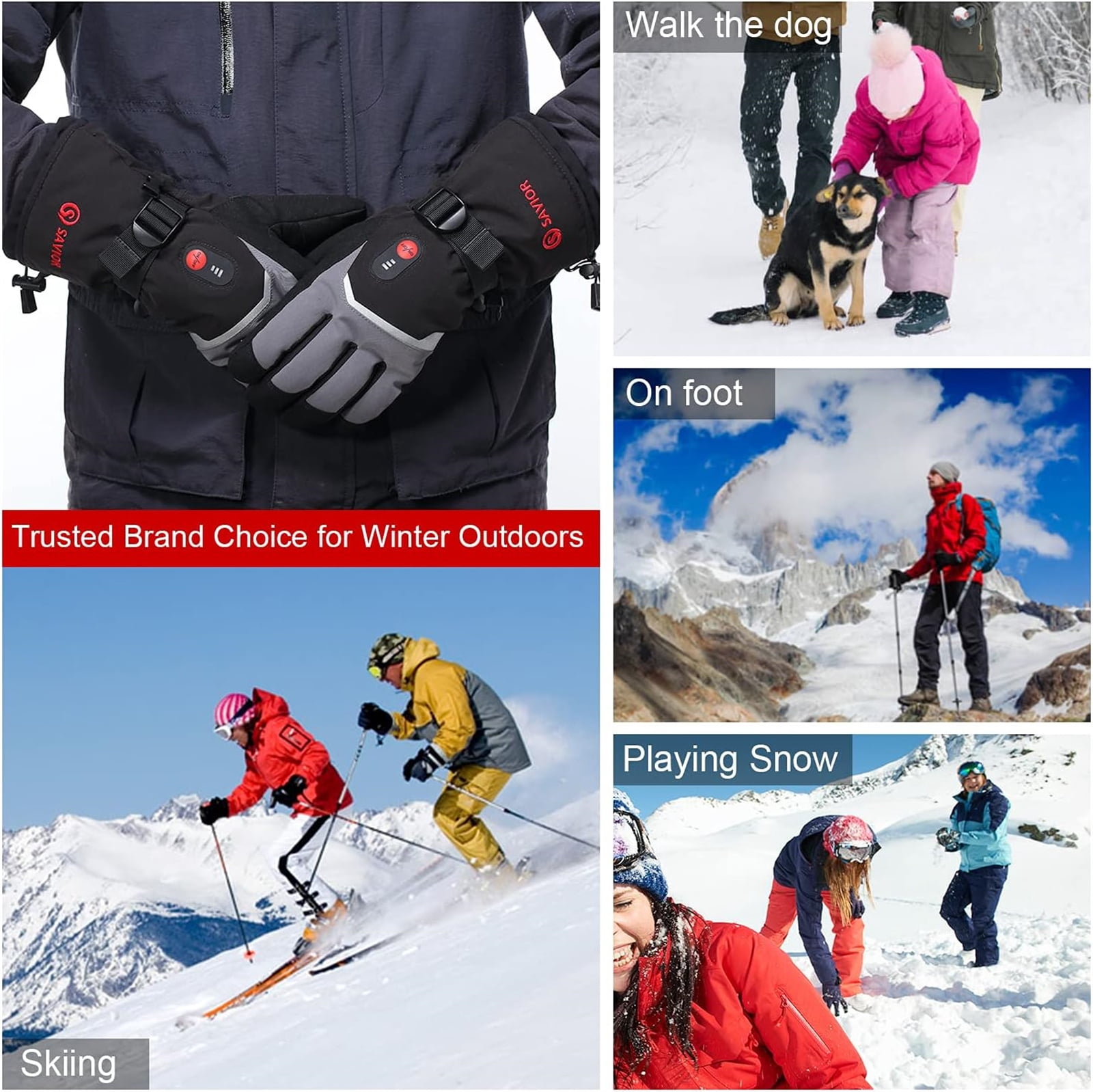 SAVIOR HEAT Heated Gloves for Men Women, Rechargeable 2200mAh Battery Powered Ski Gloves, Waterproof Touchscreen Electric Heated Winter Hand Warmer Gloves for Cycling Skiing Motorcycling Hunting