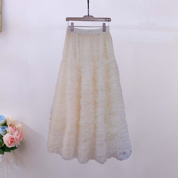 Women's High Waisted Maxi Skirt Multi Tiered Ruffle Tulle Mesh A-Line Skirt Flowy Lightweight Layered Skirt for Party Club Prom Evening Date Night Elegant Chic Style