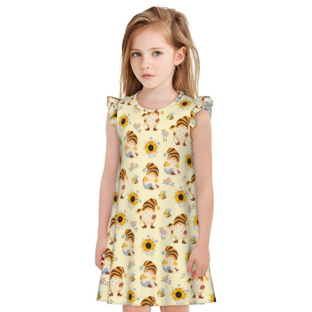 Balery Watercolor Bee Honey Honeycomb Bee Camisón de princesa para niñas, pijama de algodón con mangas abullonadas, suave y bonito.-Large