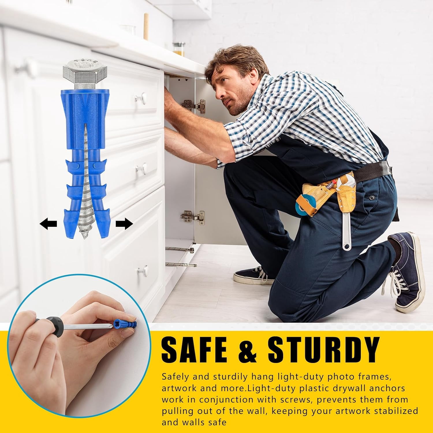 1000 Pieces Ribbed Plastic Anchors #10-12 x 1 Inch Drywall Anchors Plastic Wall Anchor Lightweight Blue Screw Anchor for Hollow Walls Concrete Pictures Artwork Decor Anchoring Application